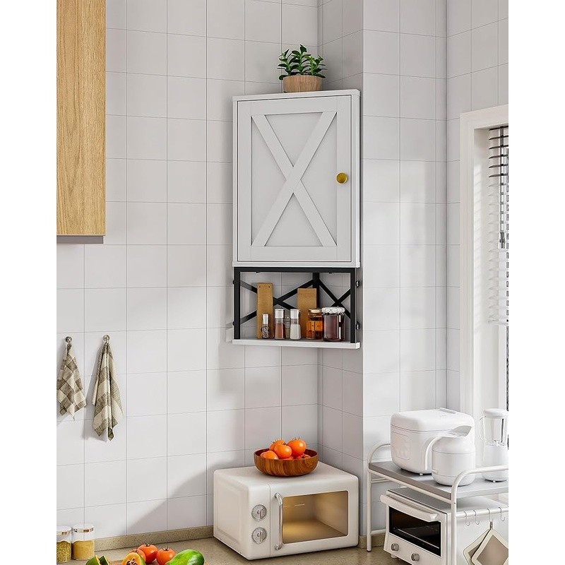 Wall Mounted Corner Bathroom Cabinet Adjustable Storage Space Saver Organizer US