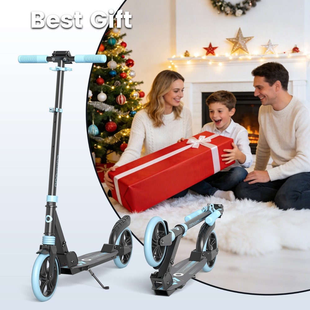 Commugo Foldable Kick Scooter Adjustable Scooter with Big Wheel for 8+ Kids