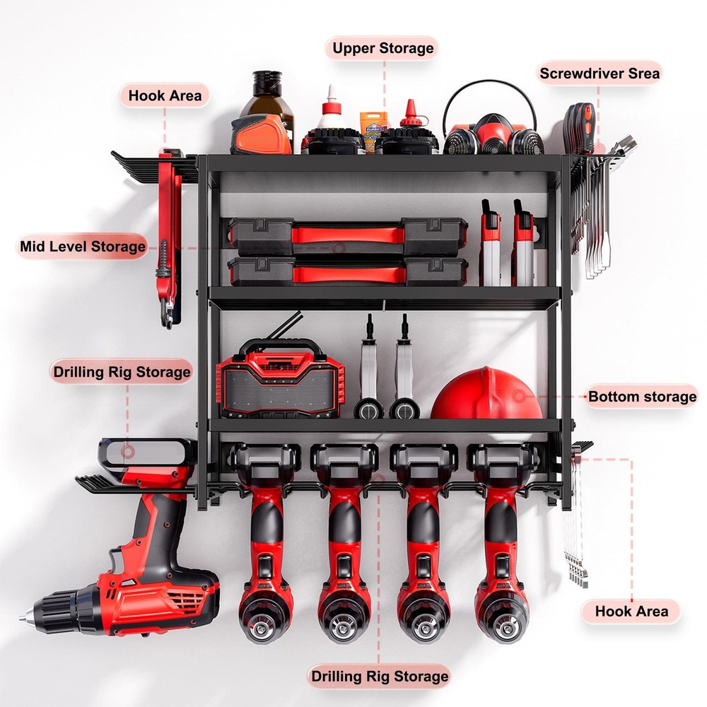 Drill Organizer Wall Mount Tool Organizer Power Tool Organizer Heavy Duty Met...