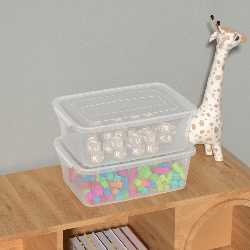 Clear Plastic Stackable Storage Bin Buckle Up Containers Lids 6.5 Quart 4 PCS