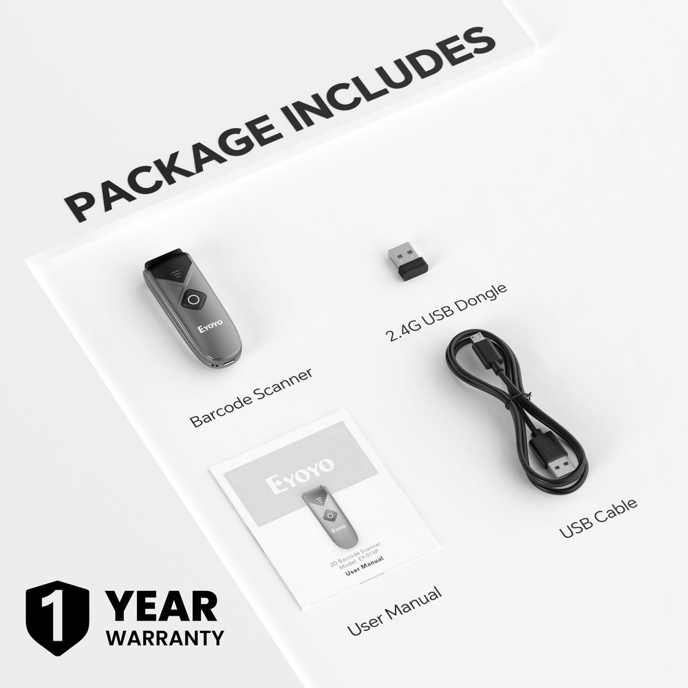 Eyoyo Bluetooth 2D&1D Barcode Scanner, Portable Wireless Mini Barcode Reader ...