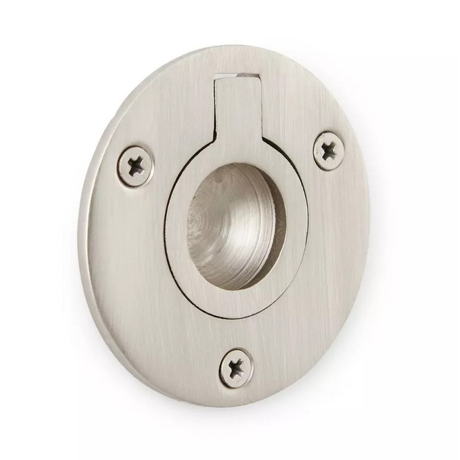 Small Brass Round Recessed Ring Pull - Brushed Nickel