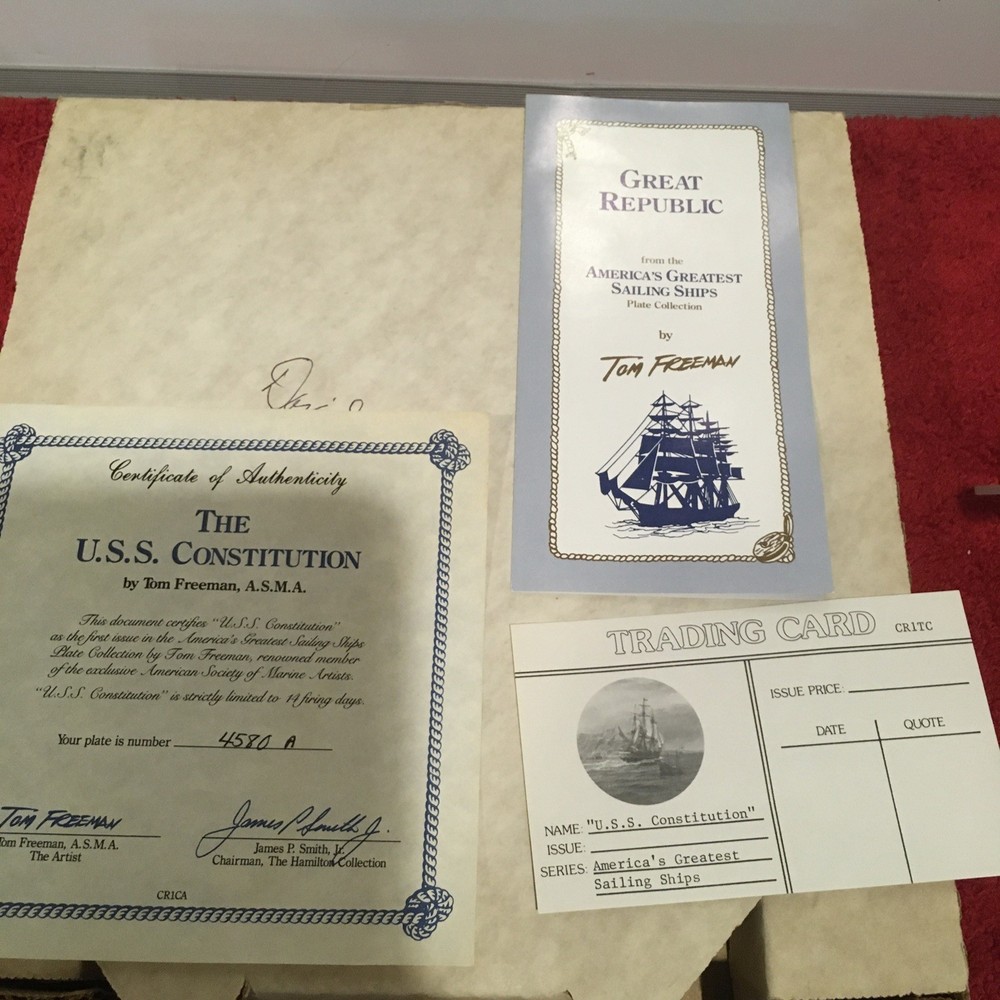 USS Constitution Tom Freeman Commemorative Collector Plate Certificate Authentic