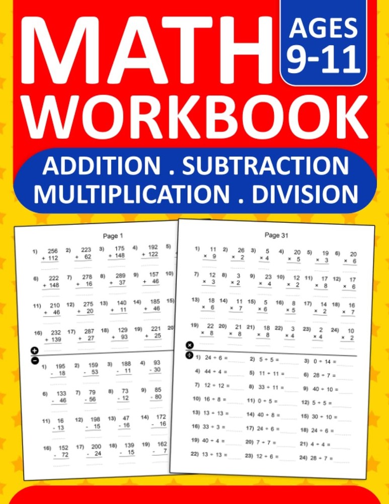 Math Workbook Addition,Subtraction,Multiplication,Division Exercises For Ages 9