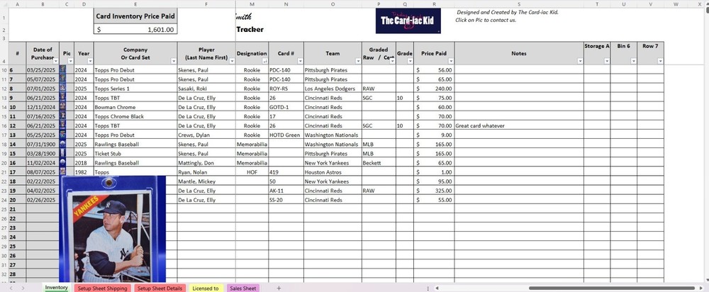 Baseball Card Inventory Tracker & P&L Spreadsheet (Digital) watch Tutorial Video