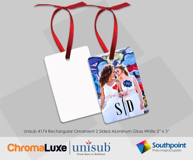 Unisub 4174 Rectangular Ornament 2 Sided Aluminum Gloss White 2” x 3"