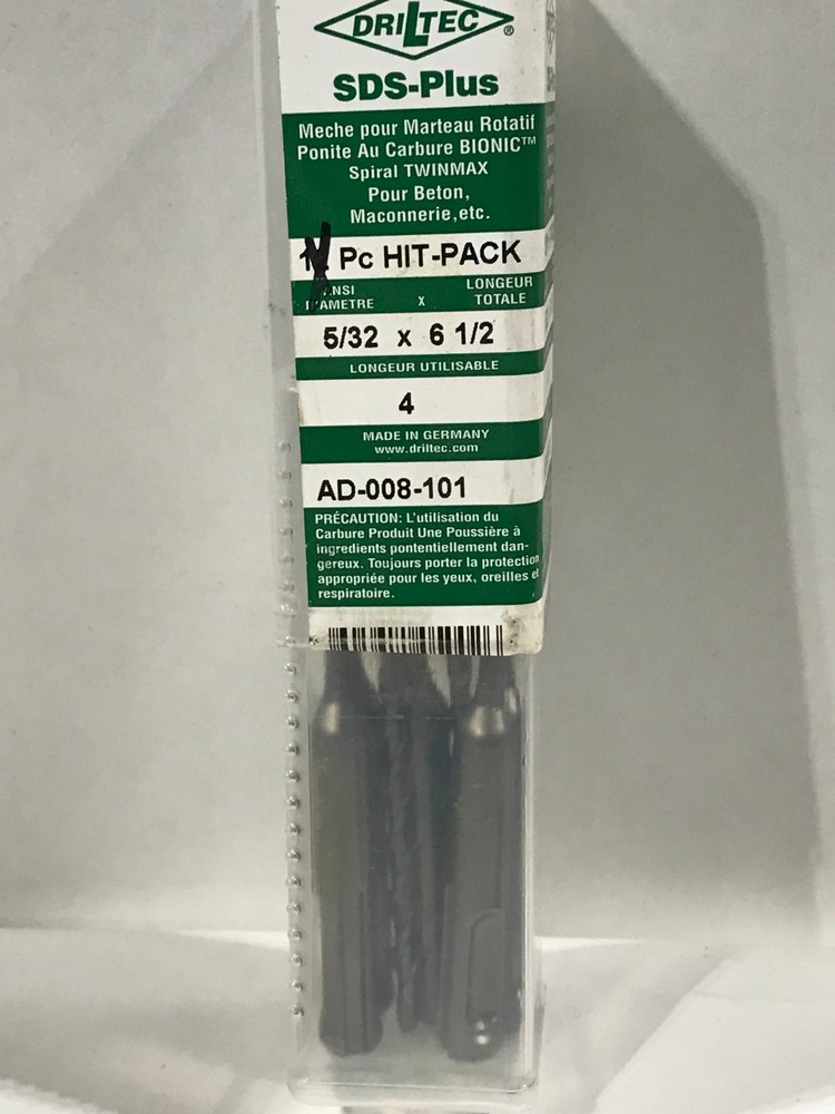 Hammer Drill  bits - 5/32"  x  6 1/2" - SDS Plus DrilTec AD-008-101 / single bit