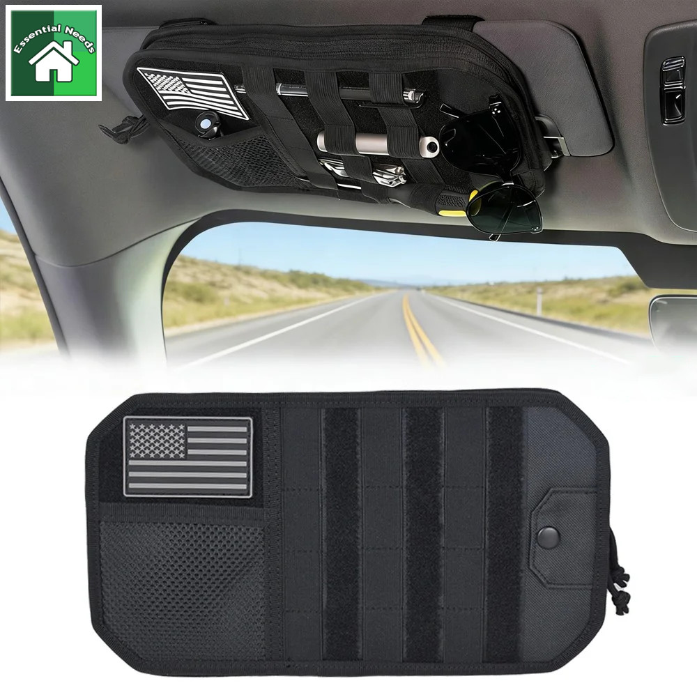 Molle Car Sun Visor Organizer Semi-Rigid Panel w/ Zipper Storage Pouch for SUVs