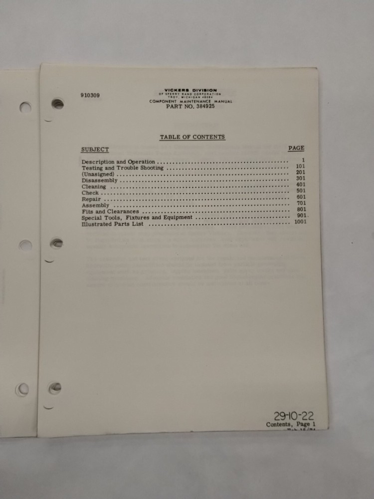 Sperry Vickers Variable Displacement Hydraulic Pump Assembly Maintenance Parts