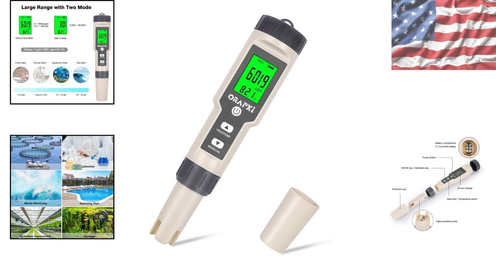 Versatile Digital Salinity Tester - 4-in-1 Functionality for Saltwater Tanks