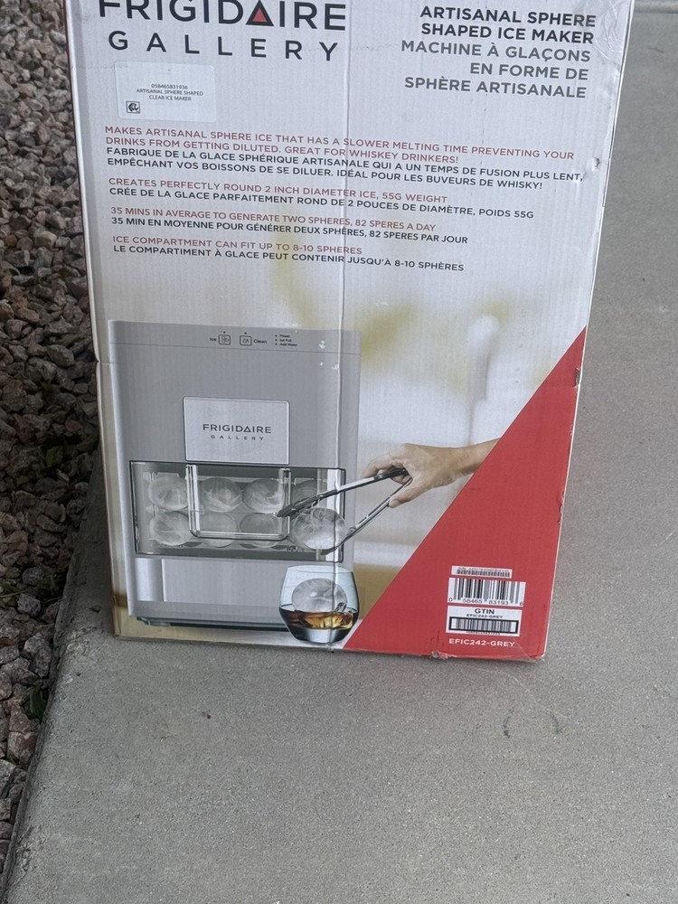 Frigidaire Gallery Artisinal Clear Sphere Ice Maker, Touch Control, Grey - NEW