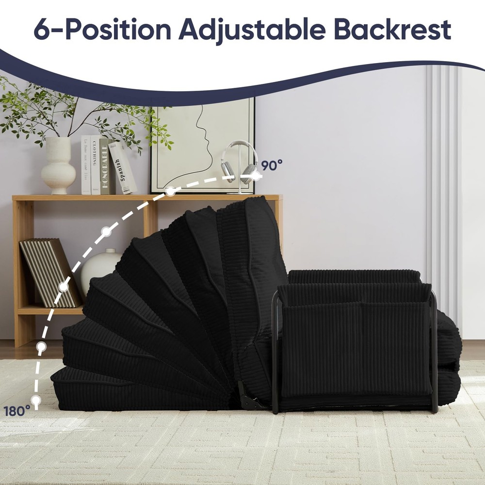 Foldable Floor Sofa with Pillow Adjustable Backrest Sleeper Bed Black Single