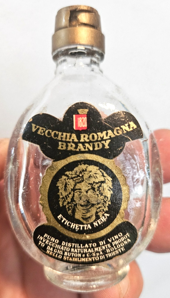 Vecchia Romagna Brandy Miniature Bottle Empty Glass