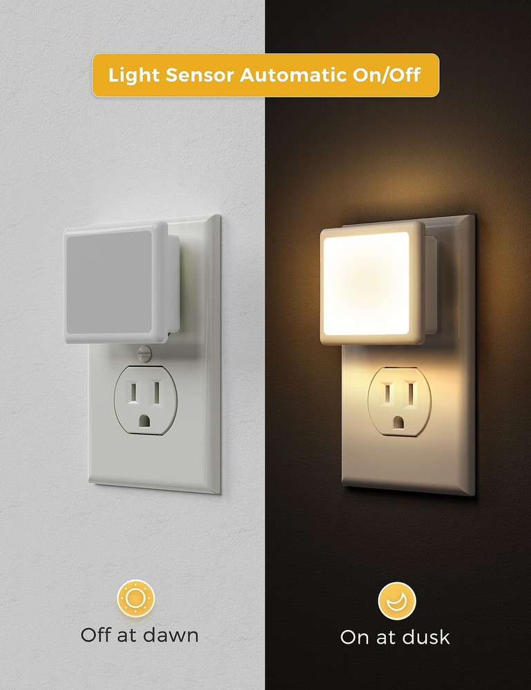 LED Night Lights PlugIn with DusktoDawn Sensor, 3000K Soft White, 6Pack