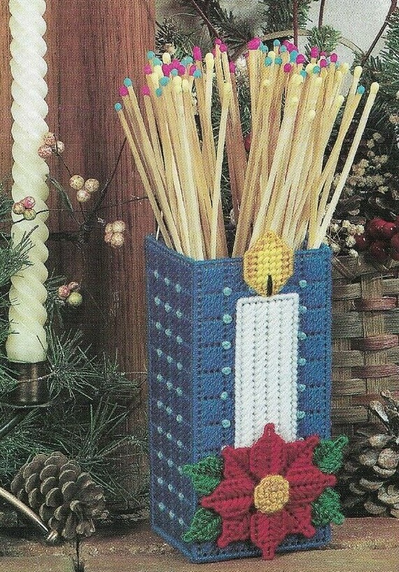 CHRISTMAS CANDLE MATCH HOLDER PLASTIC CANVAS PATTERN INSTRUCTIONS