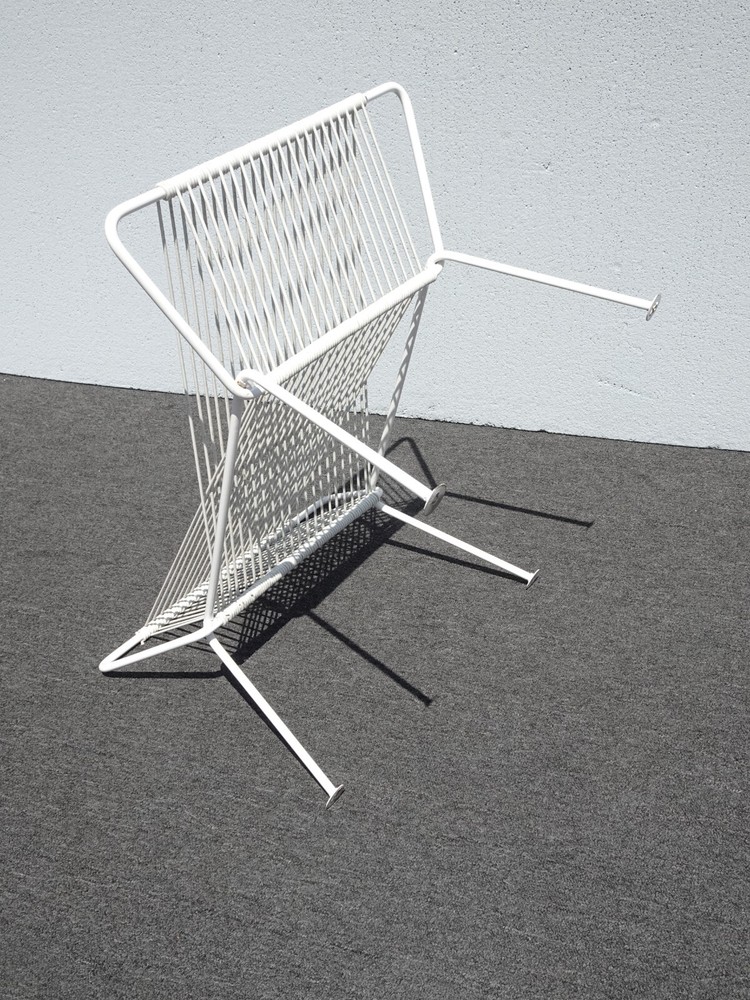 Vintage Mid Century Modern White Rubber Webbed Bench