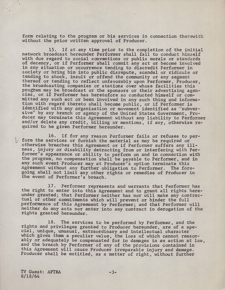 DONALD O'CONNOR - CONTRACT DOUBLE SIGNED 02/03/1967