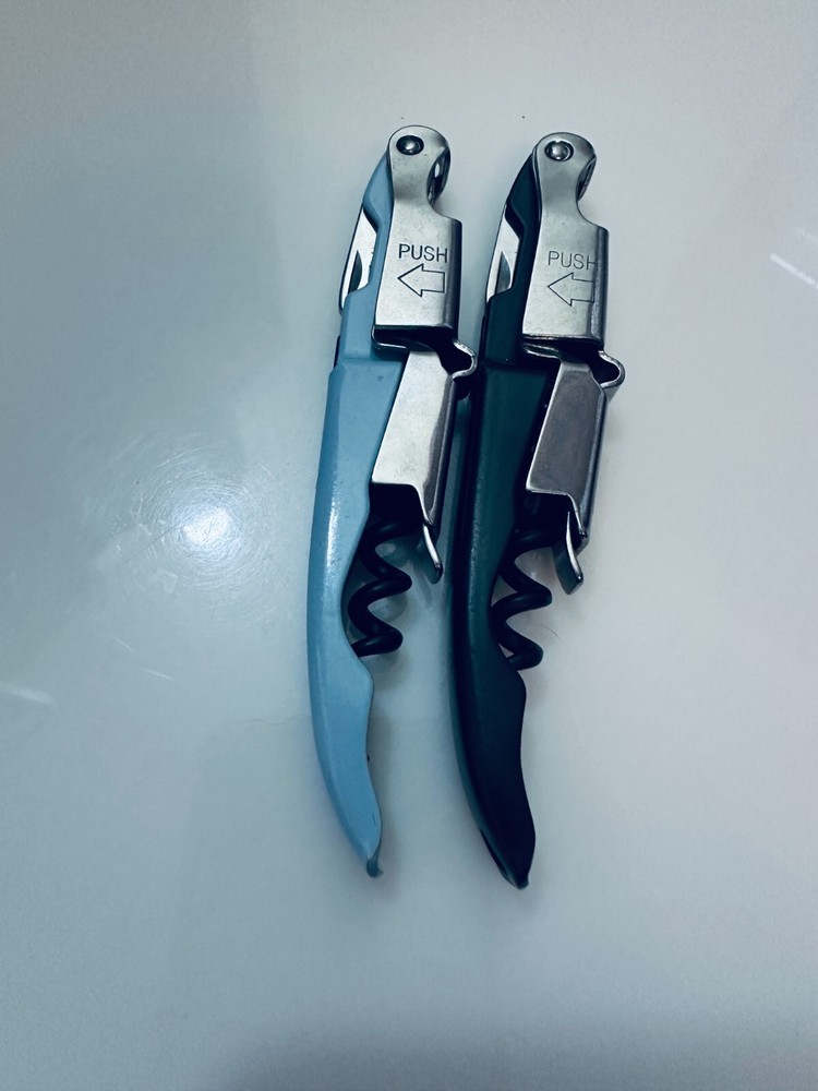 (2) RABBIT Light Blue/Black 2 Step Waiters Corkscrews Wine Key Openers