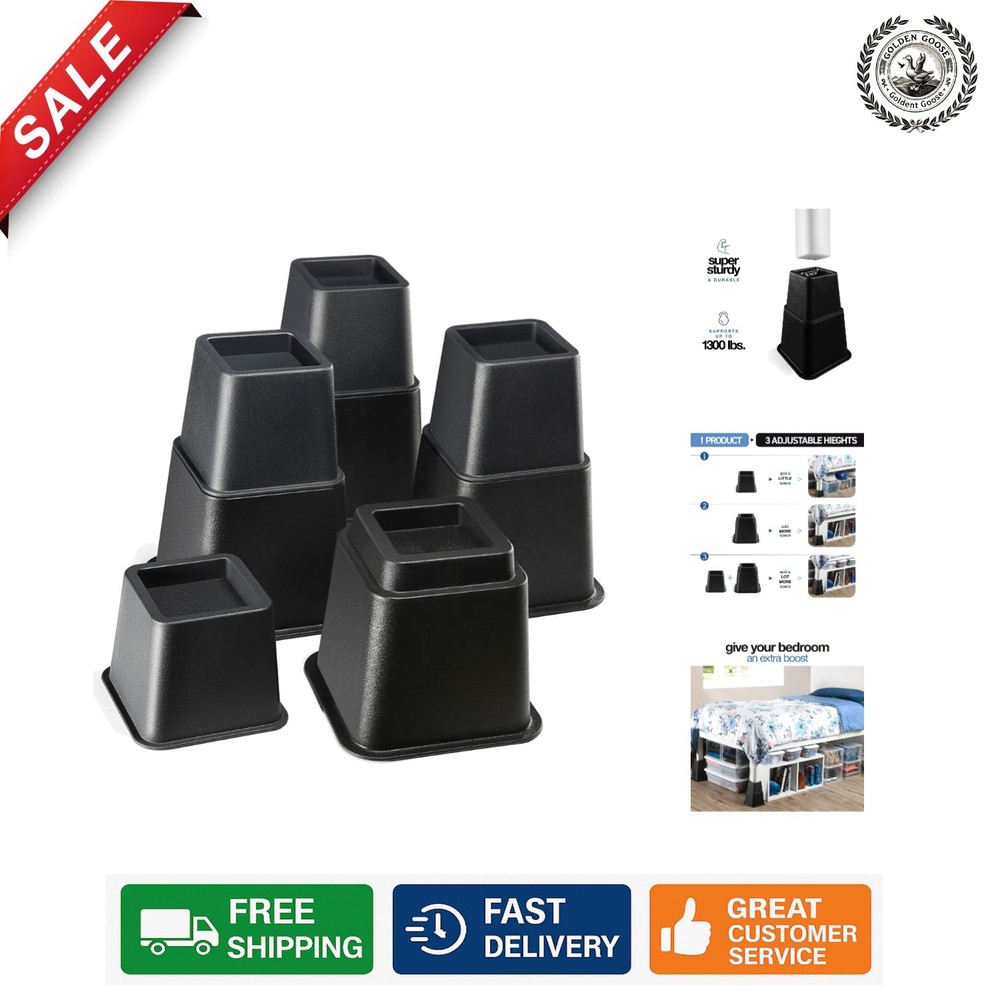Modern Adjustable Bed Risers – Elevate Your Comfort with Durable Support, 4 Pack