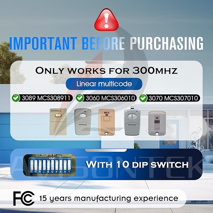 3 Multi-Code 3089 MultiCode 30891 Linear MCS308911, 10 Dip Switch Gate Opener