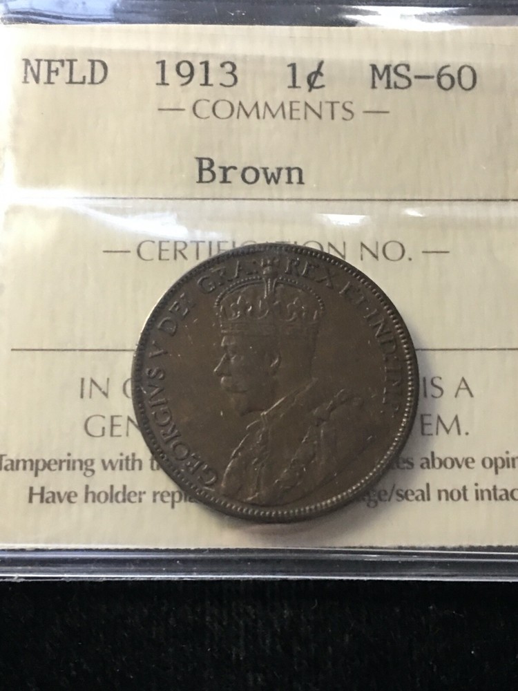 1913 ICCS Graded Newfoundland, Large ¢1 Cent, **MS-60**