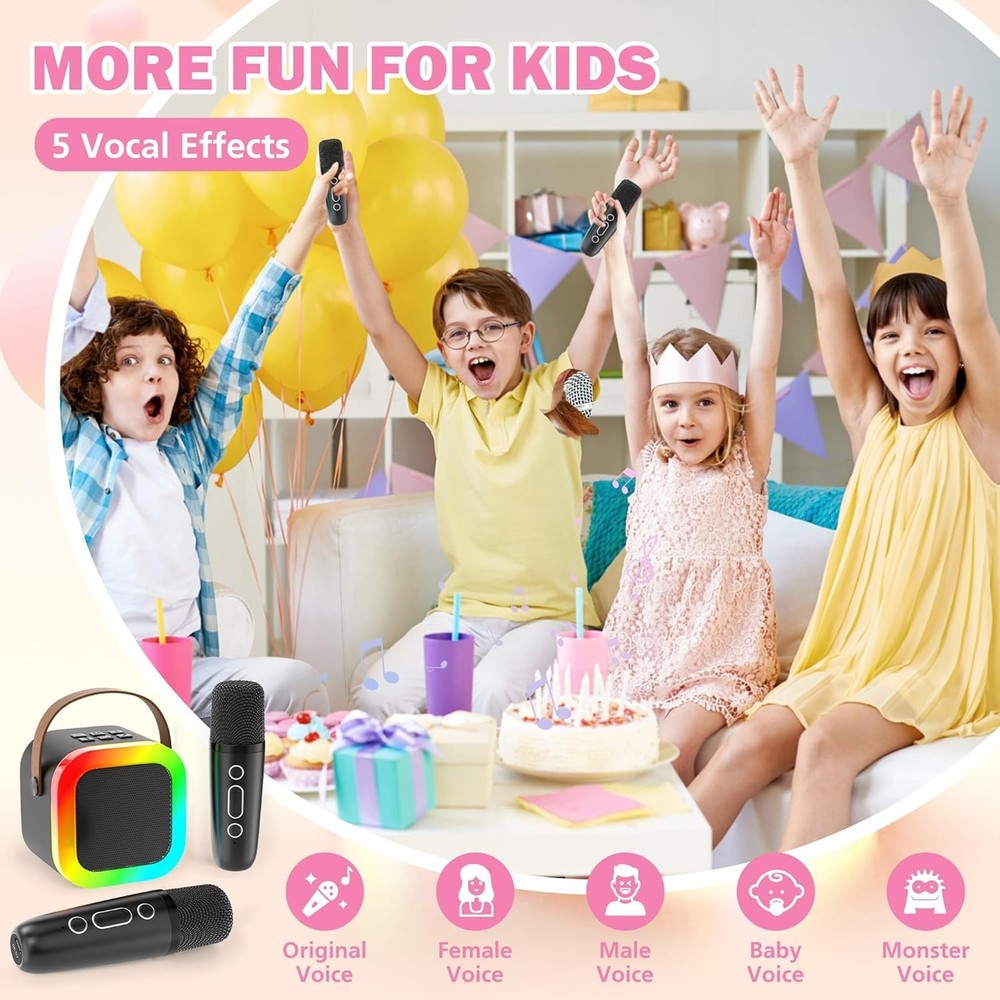 Kids & Adults Karaoke Machine - Versatile Bluetooth Speaker with Wireless Mics