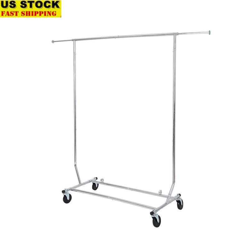 Heavy Duty Folding Adjustable Garment Rack Rolling Storage Solution 100lbs New