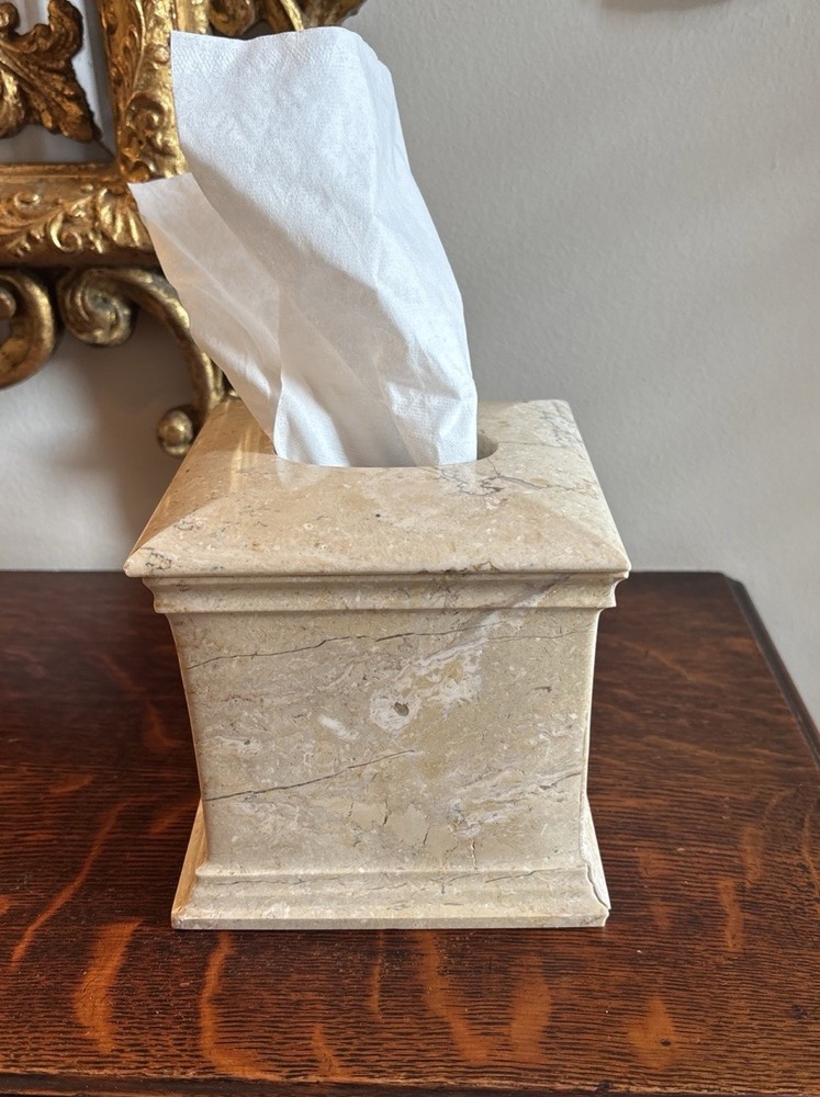 VTG Beige Marble Tissue Box Cover From Pakistan-Chips