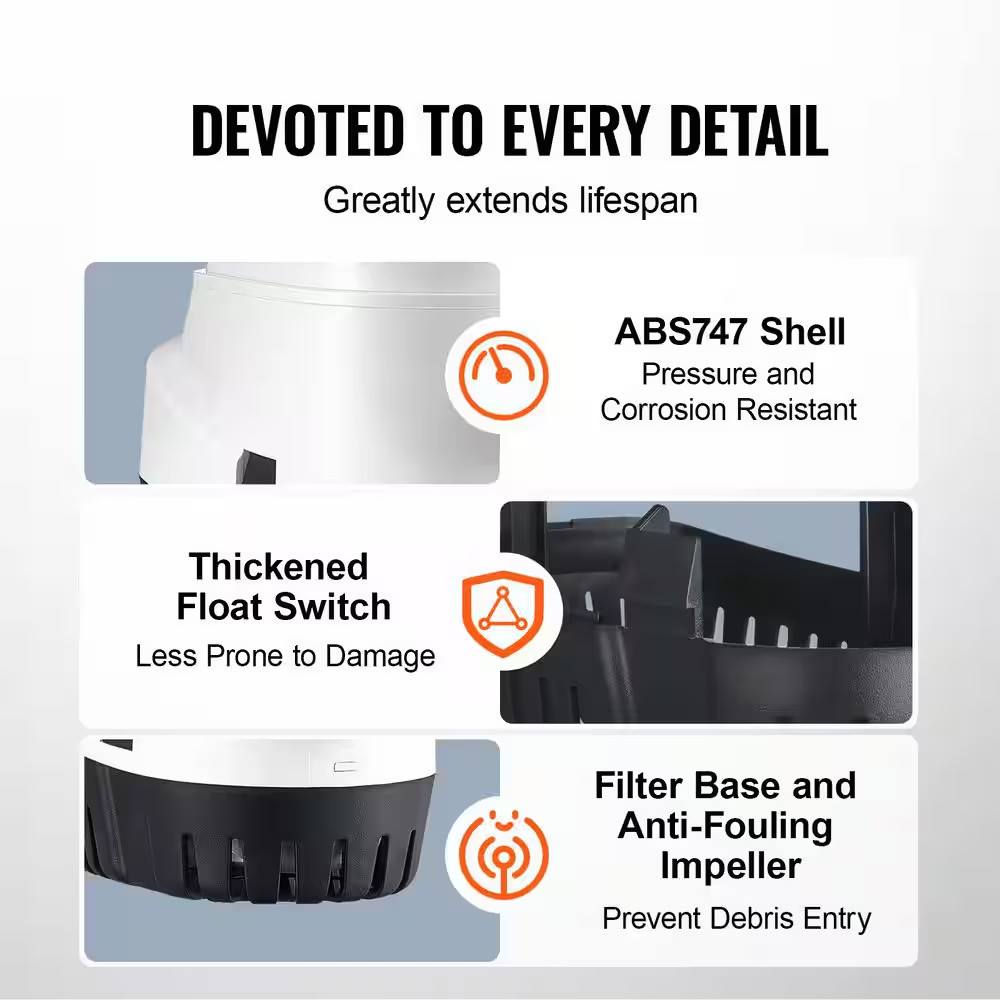 Bilge Pump 1/7 HP 12-Volt Automatic Submersible Utility Pump with Float Switch 0