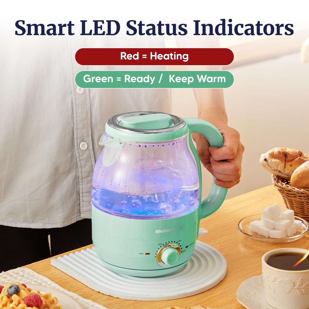 1.2L Electric Glass Kettle, 1200W Fast Boil, Adjustable Temperature Control &...