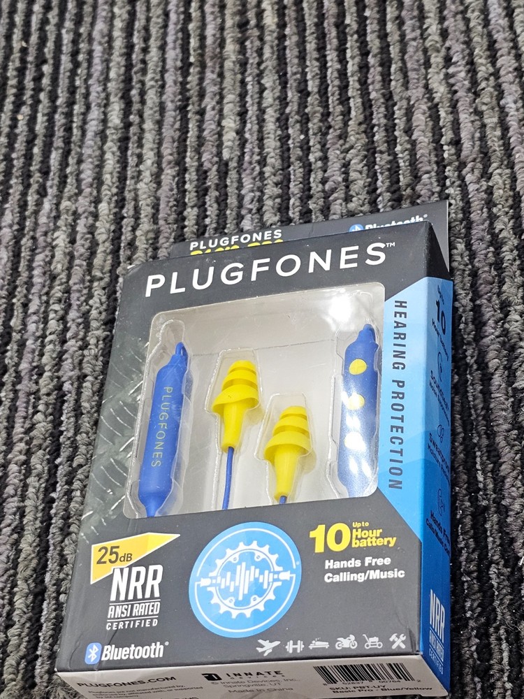 Plugfones PBT-UY Wireless BasicPro Bluetooth Earplugs Headphones Blue/Yellow
