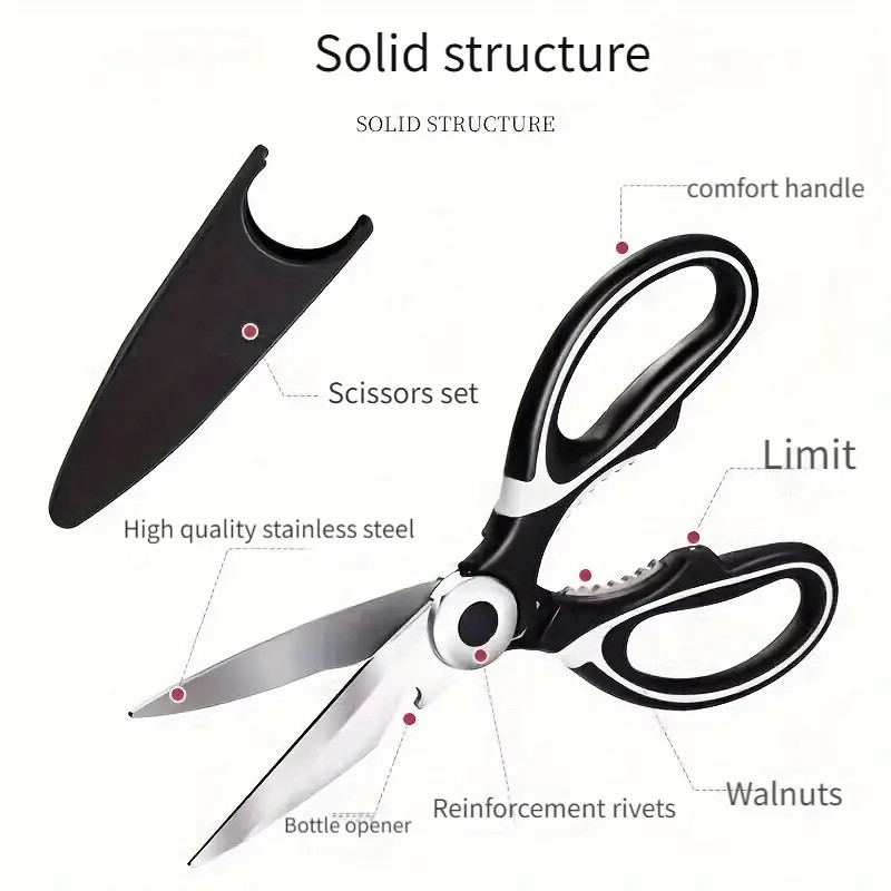 Multi-Use Kitchen Scissors, Stainless Steel, Cuts Chicken Bones/Fish, Durable