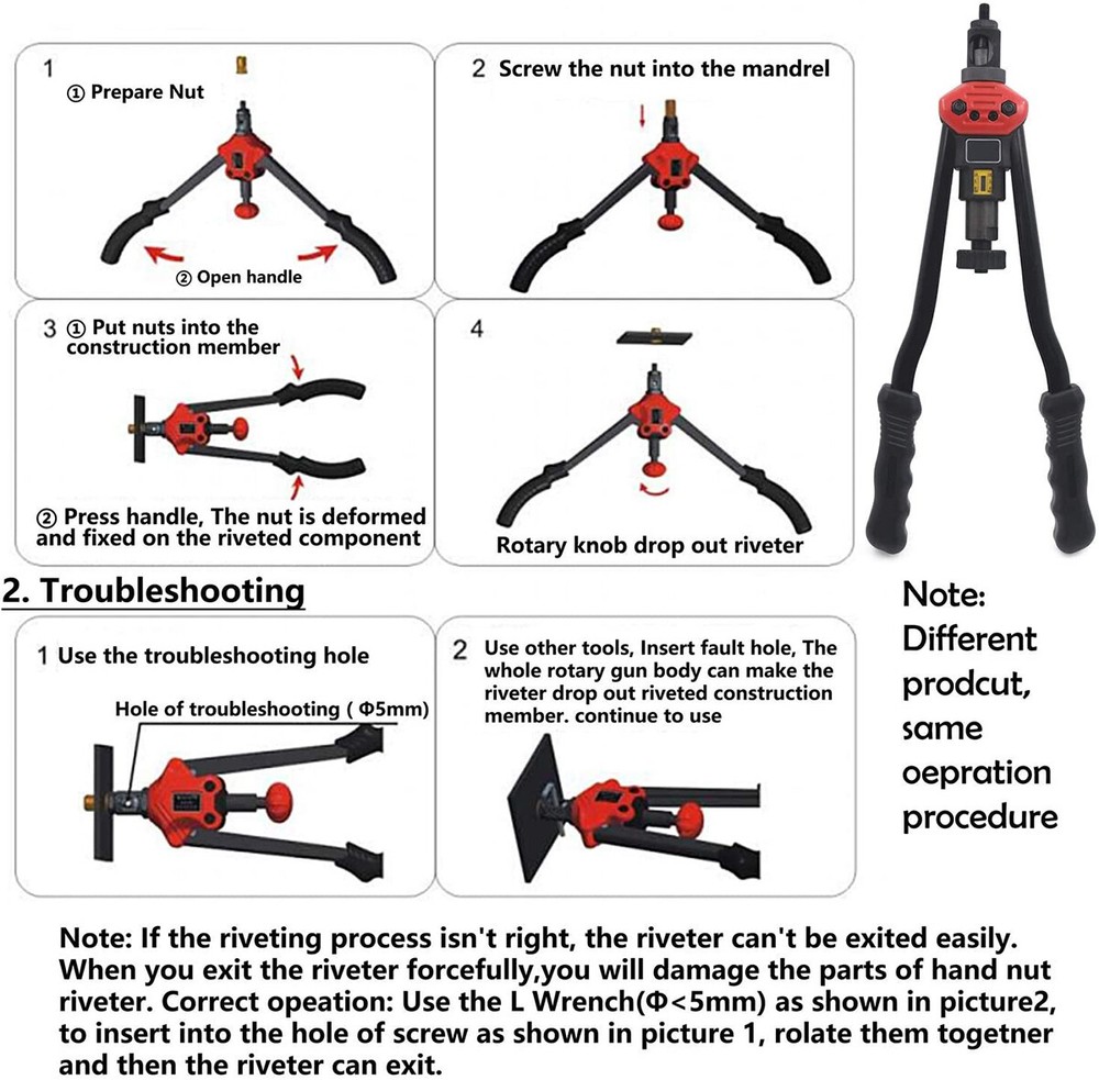 16" Hand Rivet Gun Kit Rivnut Thread Setting Tool Nut Setter NutSert Metric SAE
