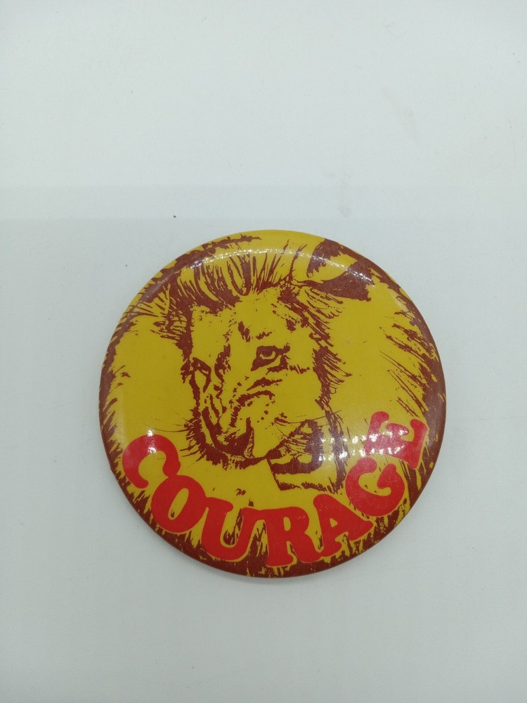 Vintage Pinback Button 3" - "Courage" Lion