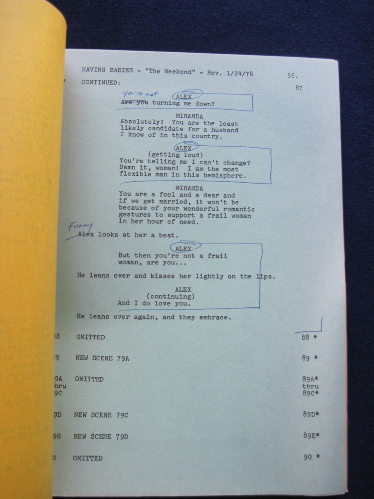 ORIGINAL HAVING BABIES TV Script 'The Weekend' BRADFORD DILLMAN'S Copy wi Notes