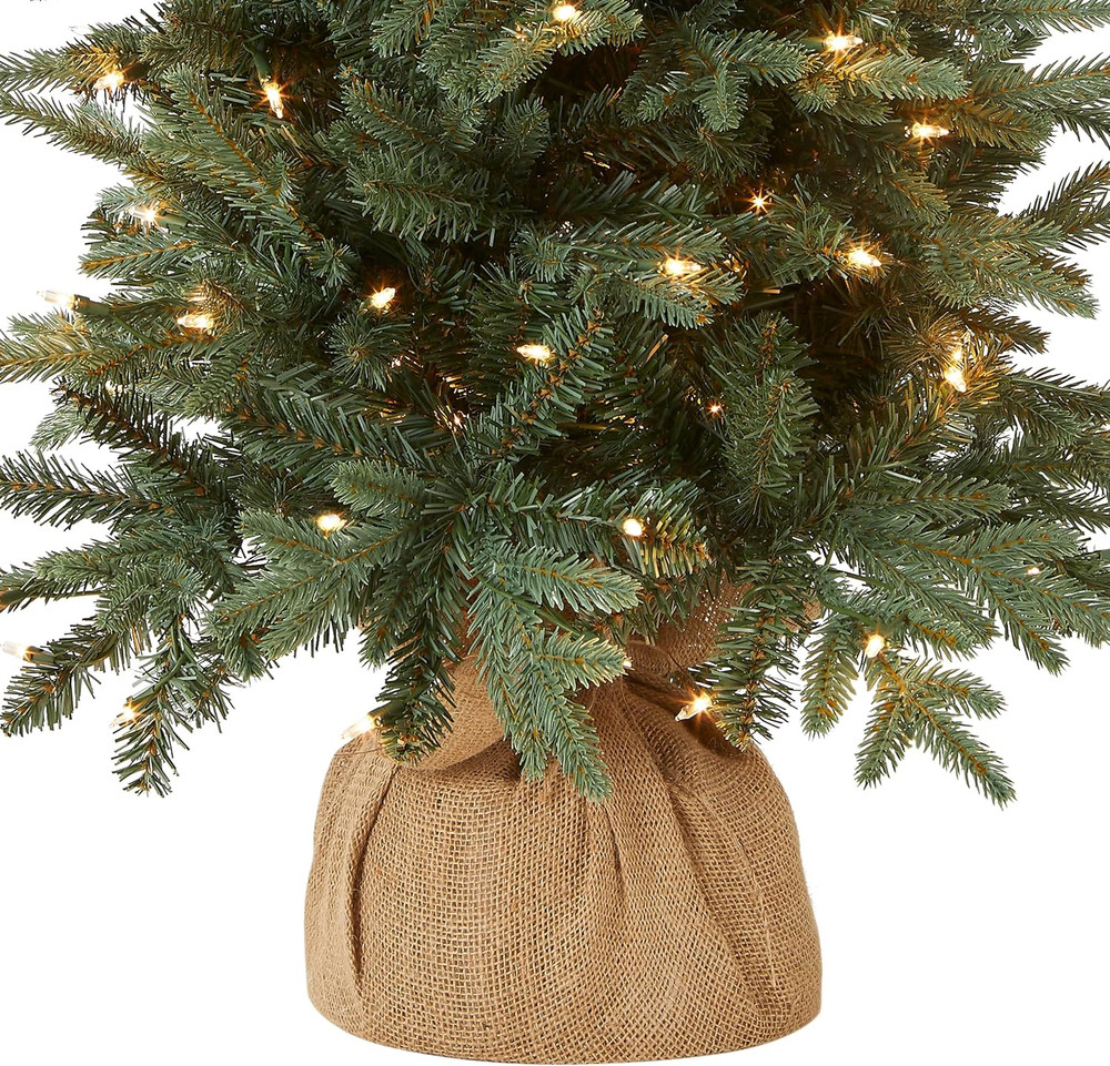 Pre-Lit Artificial Mini Christmas Tree Includes Small Lights Burlap-4 Ft
