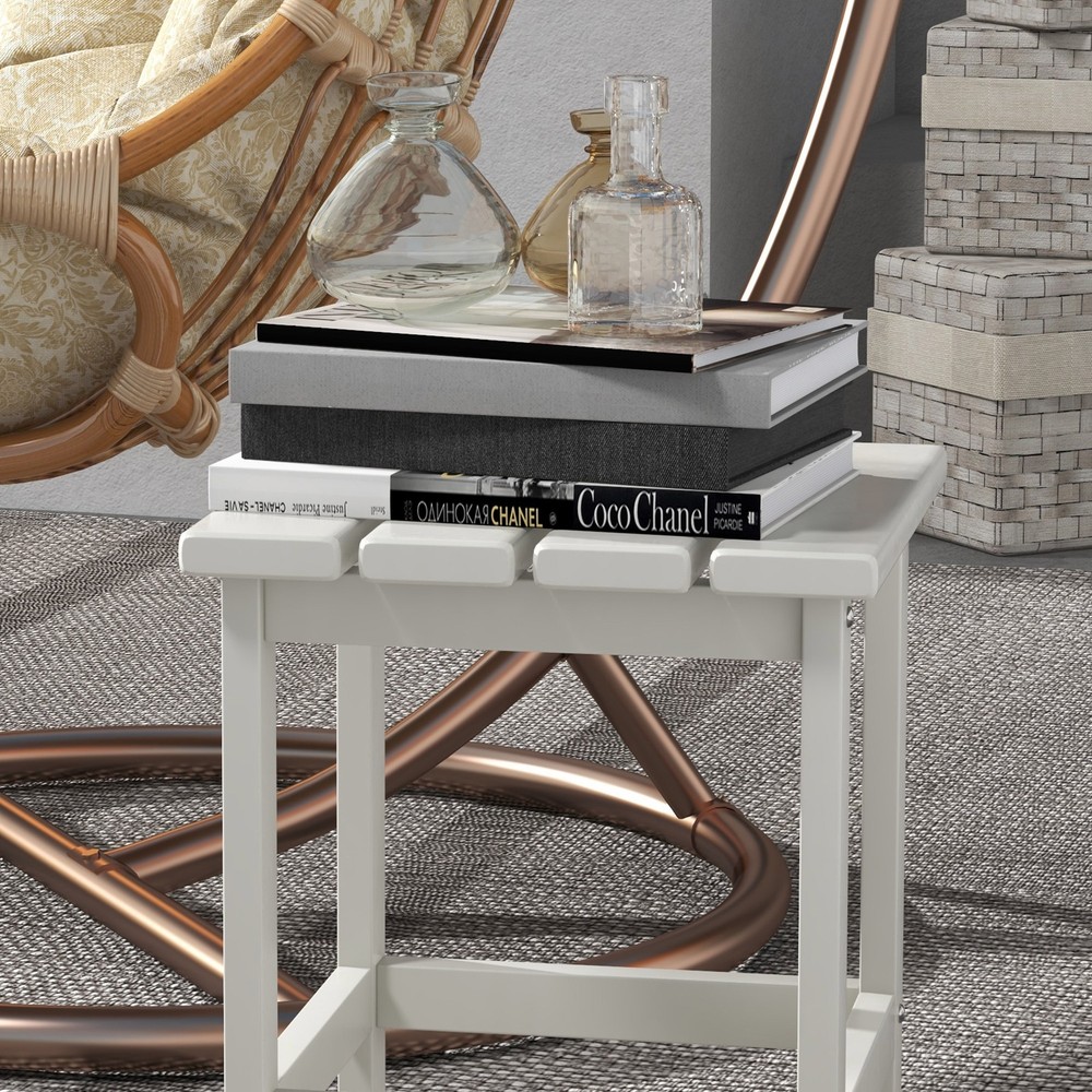 Patio Side Table, Outdoor Plastic End Table for Backyard Deck Lawn, White