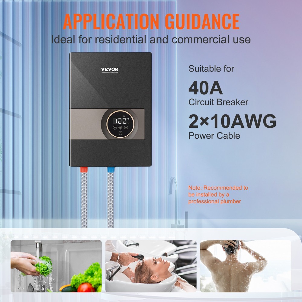 VEVOR 8KW Instant Hot Tankless Water Heater Electric Boiler LED IP25 for Shower