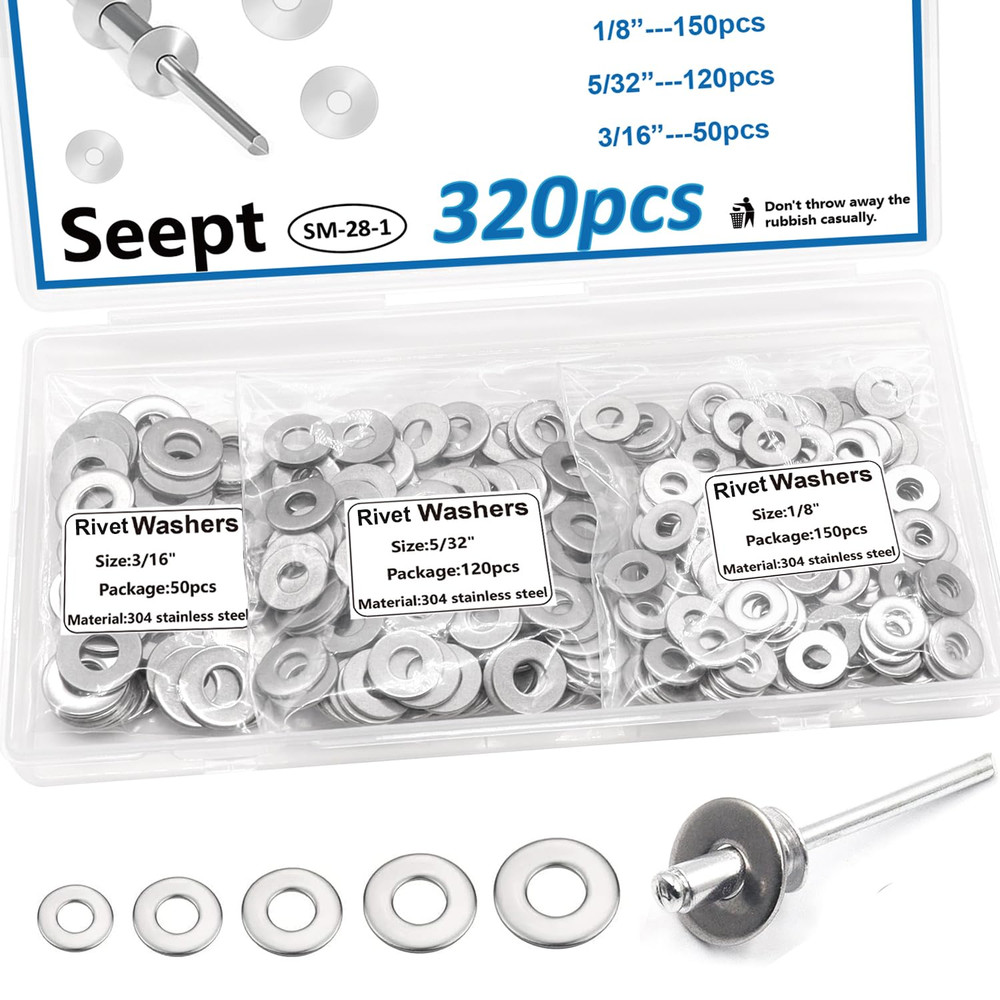 320PCS 3-Values Pop Rivet Washers Assortment Kit for Pop Rivets Diameter