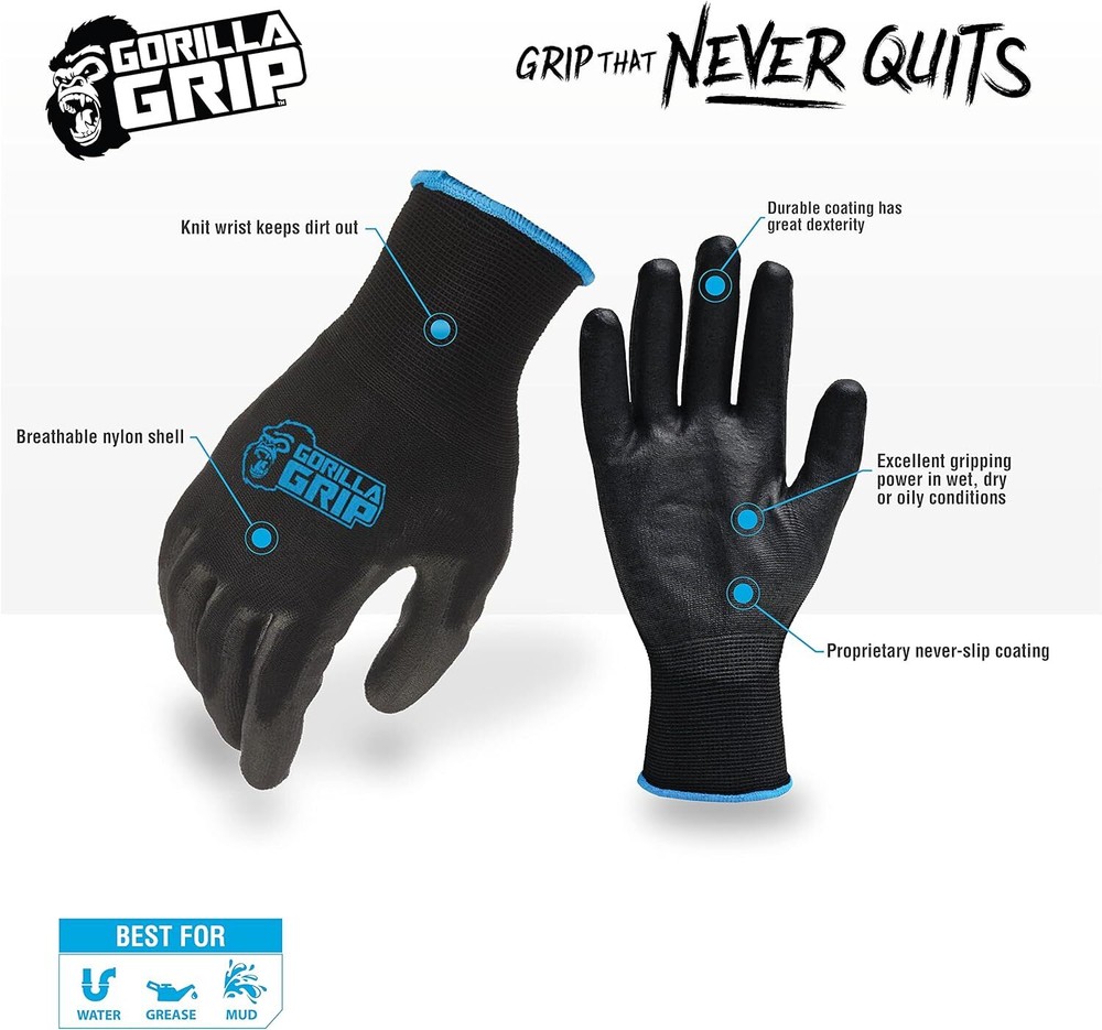 Gorilla Grip X Large Work Gloves 25 Pack Slip Resistant All Purpose Durable Grip