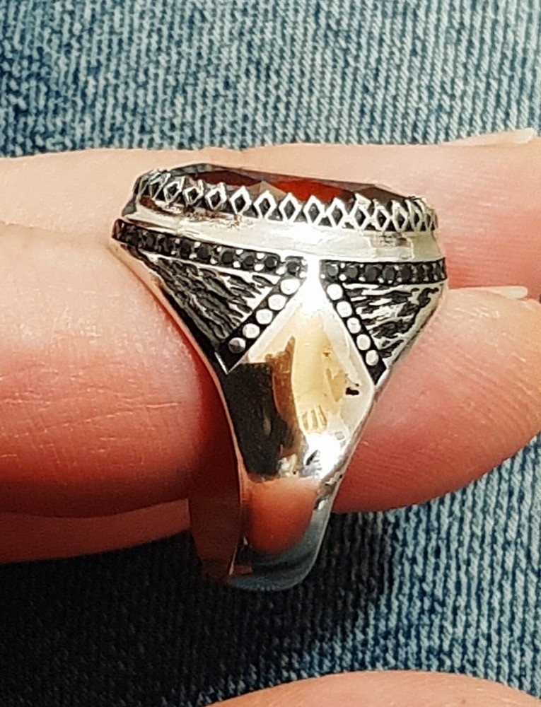 Men's Ring 925 Silver Ruby Solitaire Carniola Pirate Ring Man Sterling Ruby