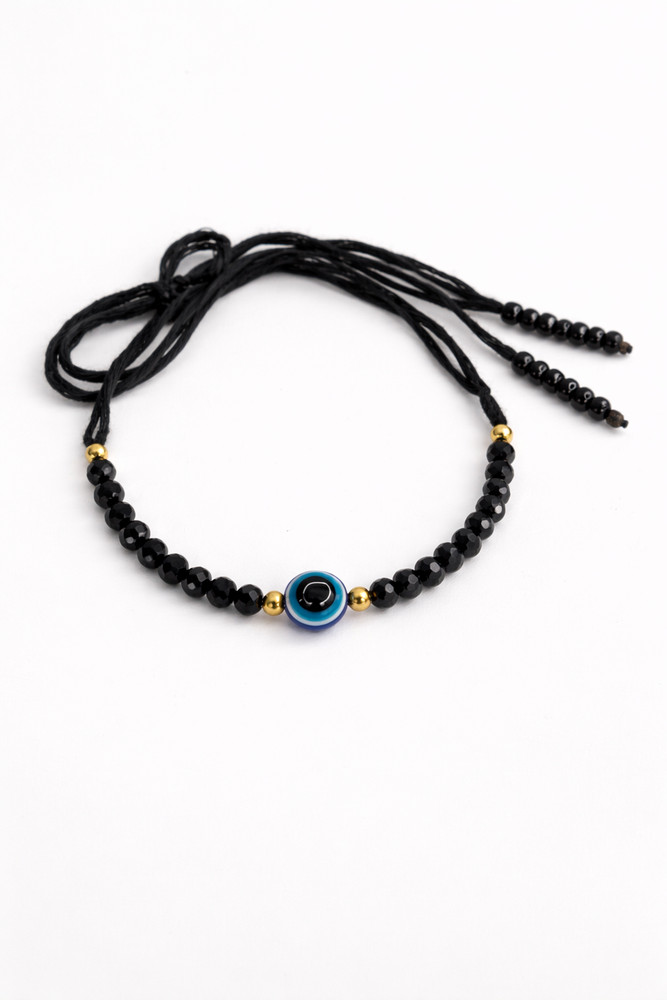 Black Evil Eye Adjustable Beaded Bracelet