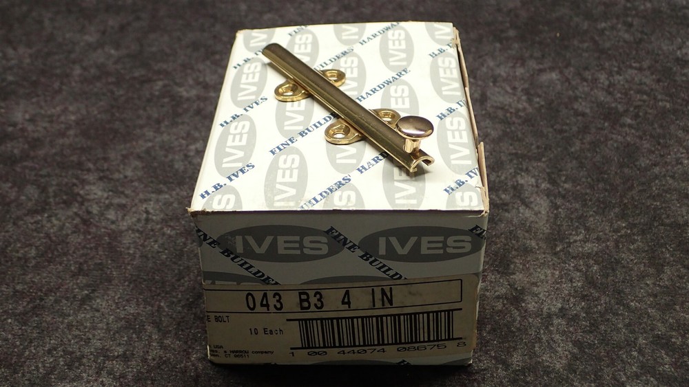 Ives By Schlage 043 B3 4" Medium Duty Surface Bolt, Solid Bright Brass (G9)