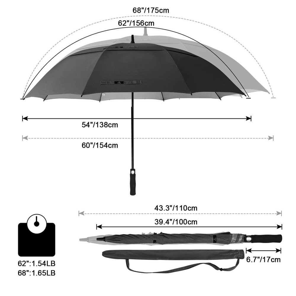 68 Inch Extra Large Golf Umbrella Double Canopy Automatic Open Sun Rain Stick...