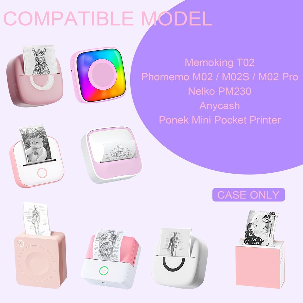 Portable Sticker Printer Case Compatible with Memoking T02, Phomemo M02 / M02...
