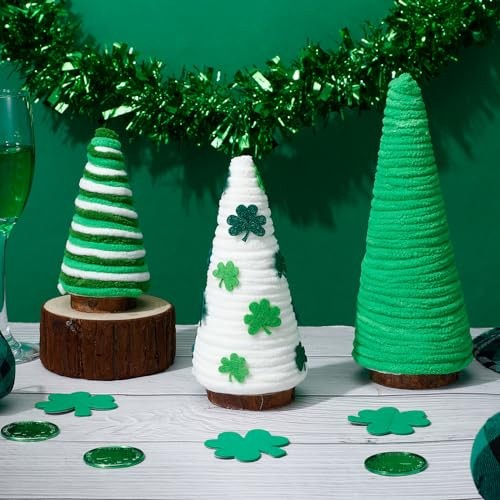 3 Pcs St. Patrick's Day Tree Table Decorations Yarn Wrapped Mini Trees Green
