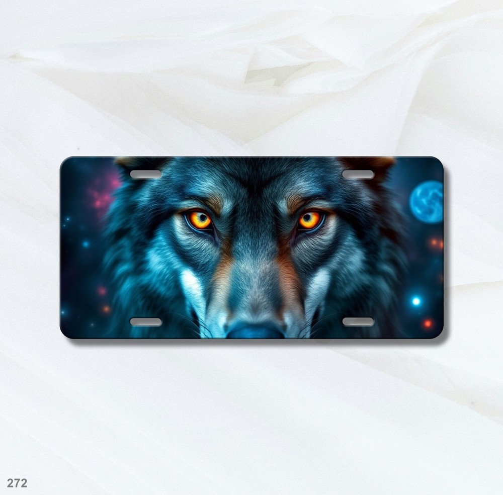 Powerful Wolf License Plate Optional Text Front Bumper Plate Gift Idea