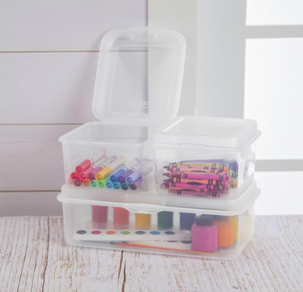 Sterilite 6-Pack Rectangular Large Fliptop, Clear Plastic Storage Box with Hinge