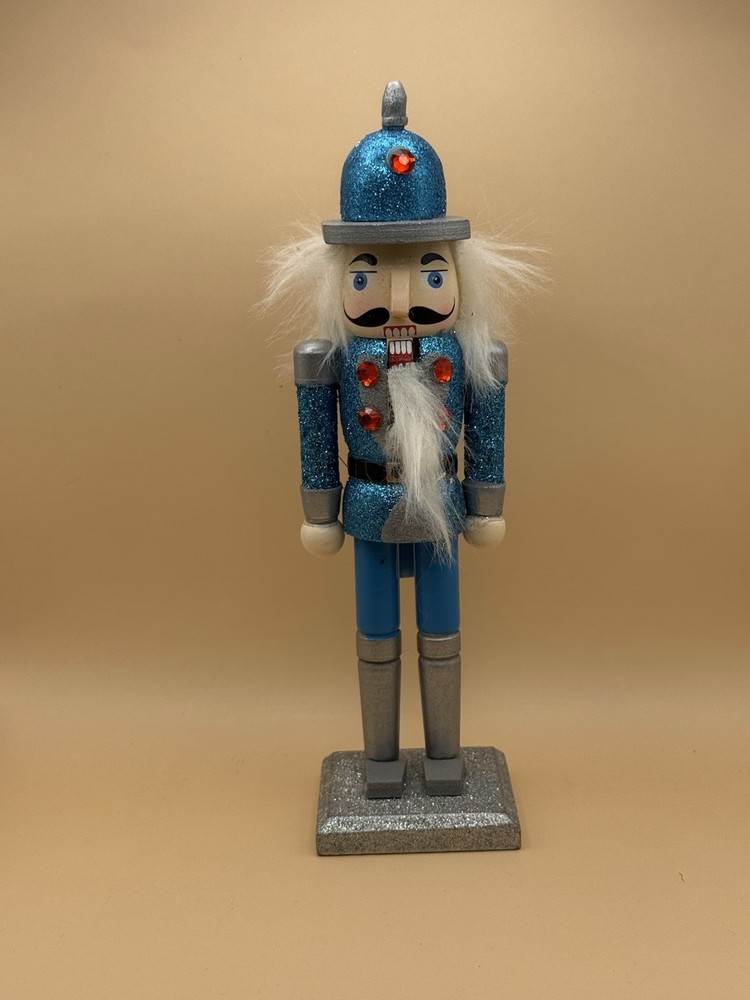 Blue Silver White Wooden Nutcracker Christmas Decor