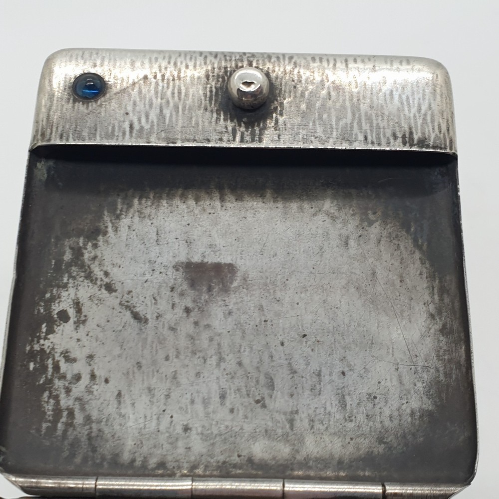 Antique 800 Solid Silver Matchbook Case Blue Stone Accents